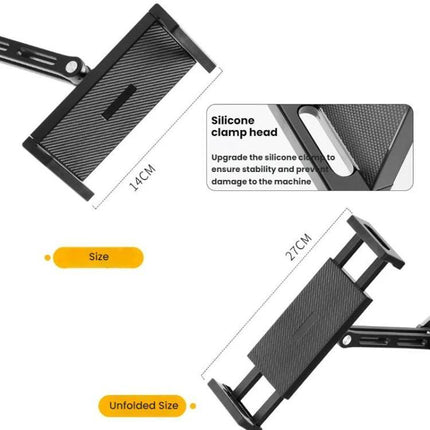 Rotating Aluminum Wall Mount for 4-12.9 Inch Phones and Tablets - adjustable silicone clamp head, collapsible 14-27cm holder for kitchen or desk