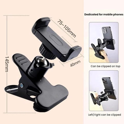 Adjustable Desktop Clamp Holder for Phones and Tablets - metal/plastic clamp mount for watching videos, virtual meetings, kitchen use, 75–105mm grip
