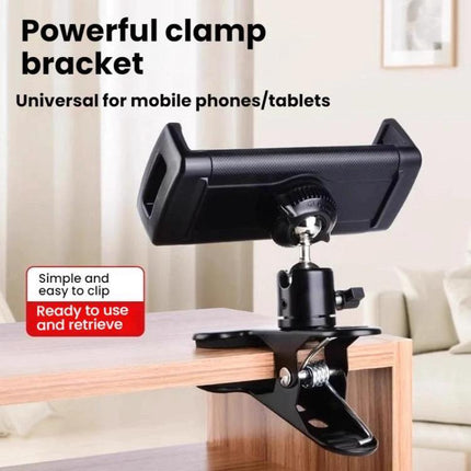 Adjustable Desktop Clamp Holder for Phones and Tablets secure metal-plastic clamp on desk for hands-free video, meetings, and kitchen use