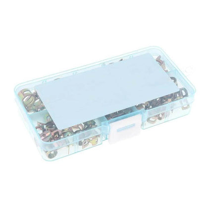 M6/M10 Automotive Fuel Line Mini Spring Hose Clamp Set, 75 Pcs in plastic organizer box with five sizes of galvanized spring steel clamps
