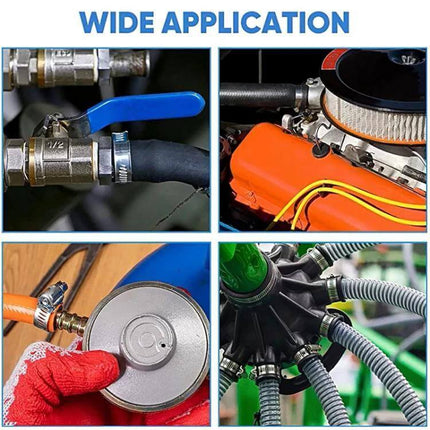 40-Piece Stainless Steel American-Style Heavy-Duty Clamp Kit showing clamps on automotive, marine, hose and appliance connections for wide application