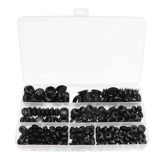 260-Piece Double-Sided O-Ring Seals for Cables in Conduits in organizer box, nitrile grommets for automotive, RV, boat, lighting installations