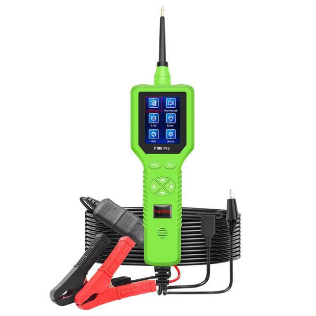TopDiag Professional Circuit Tester for Automotive Diagnostics - green 2.4-inch TFT multimeter with probes and clamps for wiring and component testing