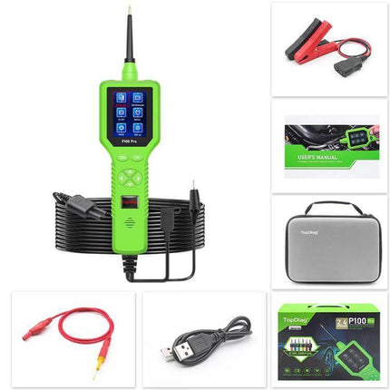 TopDiag Professional Circuit Tester for Automotive Diagnostics handheld 2.4-inch TFT multimeter kit with probes, clips, USB cable and carrying case