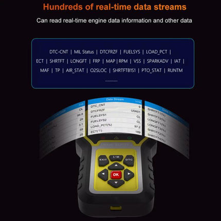 Engine Diagnostic Tester for Resetting Vehicle Faults handheld device displaying real-time data streams and code readouts