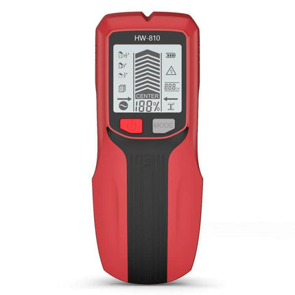 Multifunctional Wall Stud and Metal Detector for Home Use - red HW-810 handheld stud finder showing LCD display and mode buttons