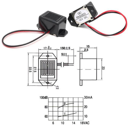 Active Piezoelectric Buzzer for Rat and Insect Repellent - compact 12V active piezo buzzer with wires and dimensions for home and garden pest deterrent