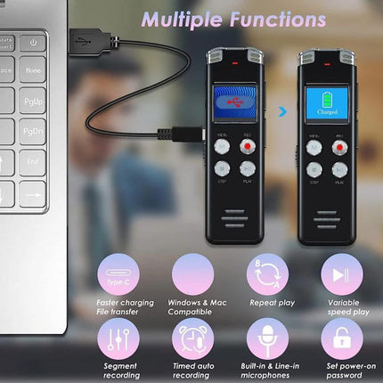 Digital Voice Recorder for Capturing Daily Meetings and Notes - compact USB recorder with LCD, built‑in microphones, repeat play and timed recording