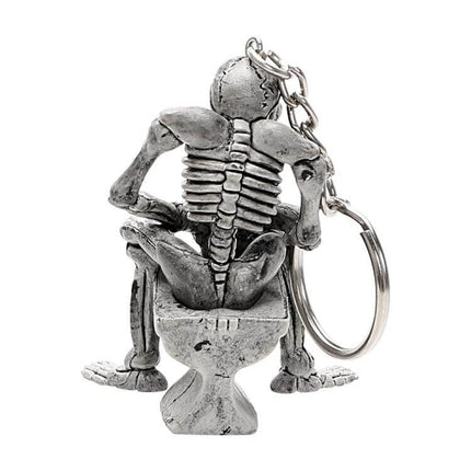 FORAUTO Skull Car Key Ring For Key Fob And Bag Decor - rubber skull keychain showing skeleton sitting on toilet, silver tone, 5.4x4.4cm, durable accessory