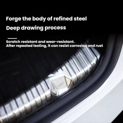 Tesla Model 3 Highland Trunk Sill Guard Stainless Steel stainless steel two-piece trunk sill protector installed, scratch-resistant, corrosion-resistant