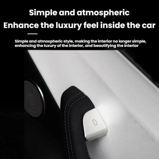 Door Button Protective Patch 4 Piece Set For Tesla installed on Model 3 Highland door button surround, white ABS protective covers