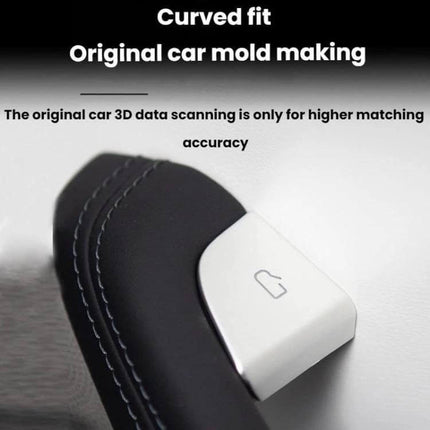 Door Button Protective Patch 4 Piece Set For Tesla shown installed on Tesla Model 3/Y door handle protecting button from scratches