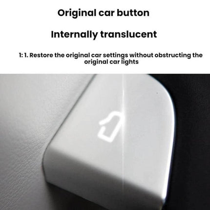 Door Button Protective Patch 4 Piece Set For Tesla shown installed on translucent door button protecting from scratches while preserving original lighting