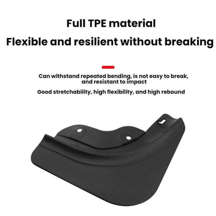 Splash Guards for Tesla Model Y Juniper, Protecting from Mud and Splashes - black TPE flexible mud flap demonstrating durability
