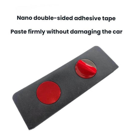 Silicone Armrest Glasses Storage Pocket for Tesla Cars showing nano double-sided adhesive tape and red adhesive pads