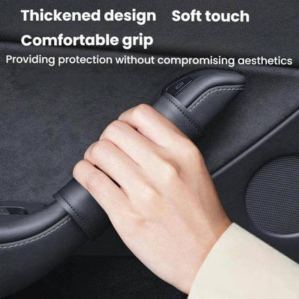 Tesla Leather Interior Door Handle Covers 4 Piece Set - black leather thickened design soft touch comfortable grip for Model 3 Model Y