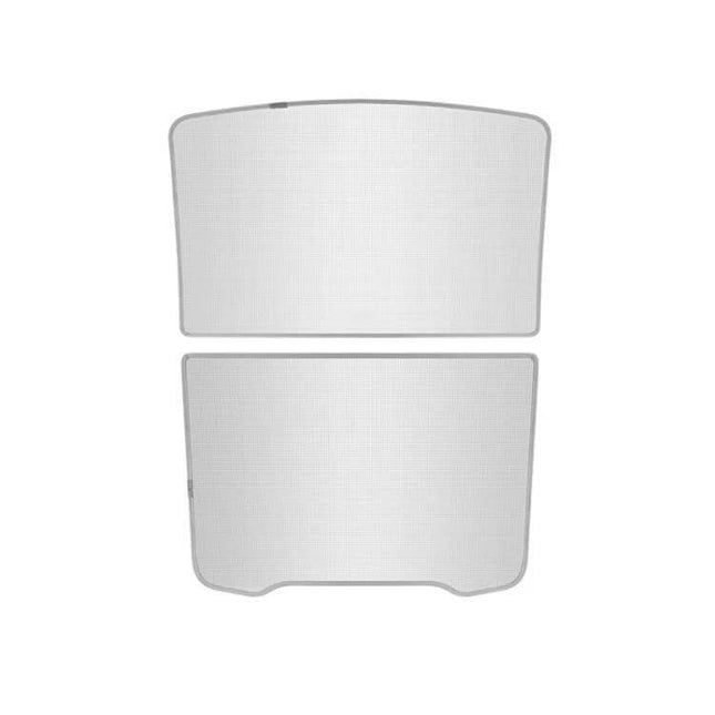 Model Y Juniper Ice Crystals Sunroof Sunshade Protection - pair of white mesh sunshades for Tesla Model Y to reduce heat and UV fading
