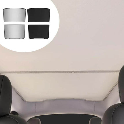 Model Y Juniper Ice Crystals Sunroof Sunshade Protection installed on Tesla Model Y interior to block sun and reduce heat