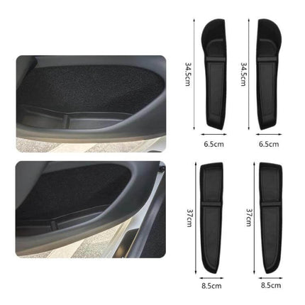 Highland Door Slot Storage Box Waterproof Interior Organizer black TPE door pocket insert for Tesla Model 3 Highland, dimensions shown, waterproof spill-resistant