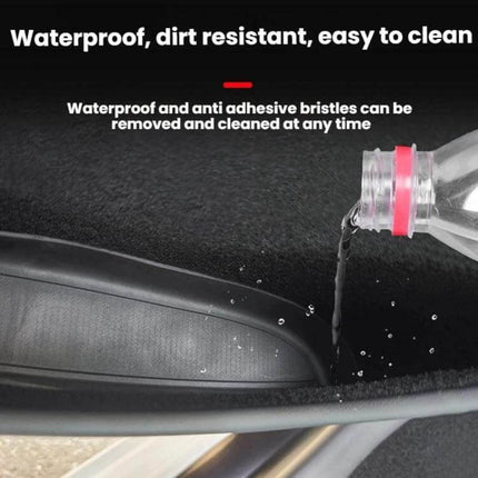 Highland Door Slot Storage Box Waterproof Interior Organizer installed in Tesla Model 3 Highland door pocket showing waterproof, easy-to-clean TPE material with water poured out