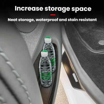 Highland Door Slot Storage Box Waterproof Interior Organizer installed in Tesla Model 3 Highland door pocket holding water bottles, waterproof TPE organizer