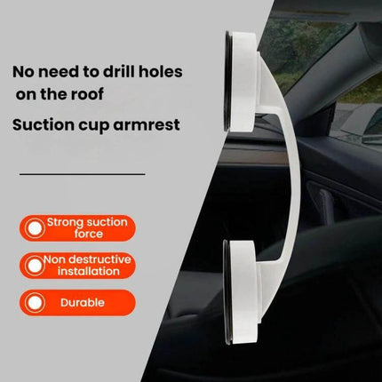Tesla Roof Suction Cup Handle For Easy Roof Access shown attached to car roof interior demonstrating no-drill installation and durable suction cup armrest