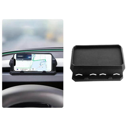 Dashboard Tissue Storage Tray For Tesla Model Three Highland silicone organizer on dashboard holding tissues and smartphone, stain-resistant waterproof tray