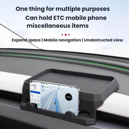 Dashboard Tissue Storage Tray For Tesla Model Three Highland silicone dashboard organizer holding phone and small items, stain-resistant waterproof tray