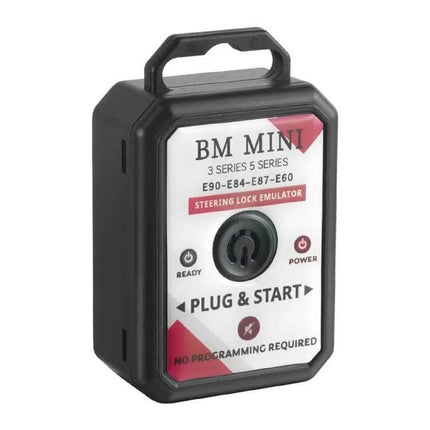 BMW Mini Cooper Steering Lock Emulator Plug-and-Play black plug-and-start steering lock emulator unit for Mini and select BMW models