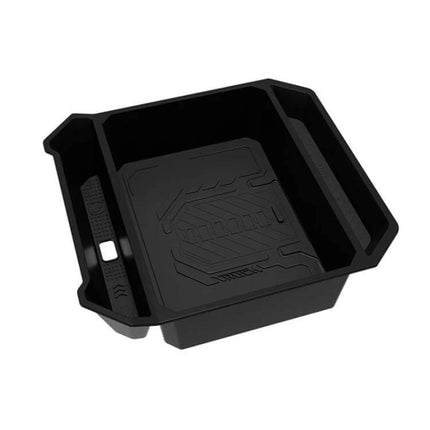 Tesla Cybertruck Center Console Storage Box Keeps Essentials Organized black custom-fitted plastic tray for organizer