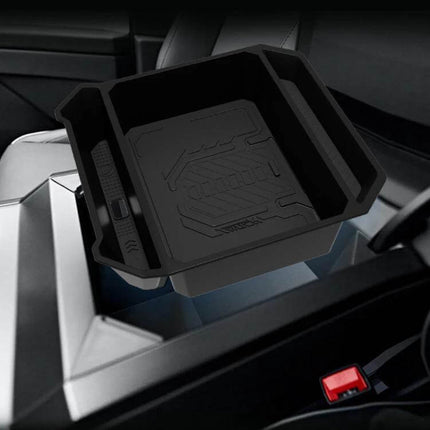 Tesla Cybertruck Center Console Storage Box Keeps Essentials Organized - custom-fitted plastic tray for keys, cables, coins, waterproof, durable
