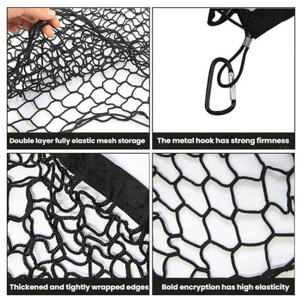 Tesla Cybertruck Trunk Net Bag Exact Fit With Elastic Mesh double-layer elastic mesh, metal hooks, tight edges for trunk organization