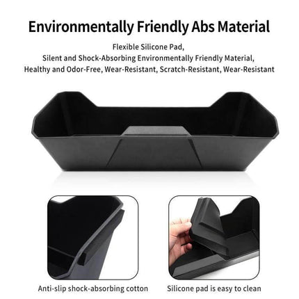Tesla Cybertruck Front Seat Storage Box With Sliding Drawer For Daily Use - black ABS plastic organizer with silicone pad and anti-slip cushion