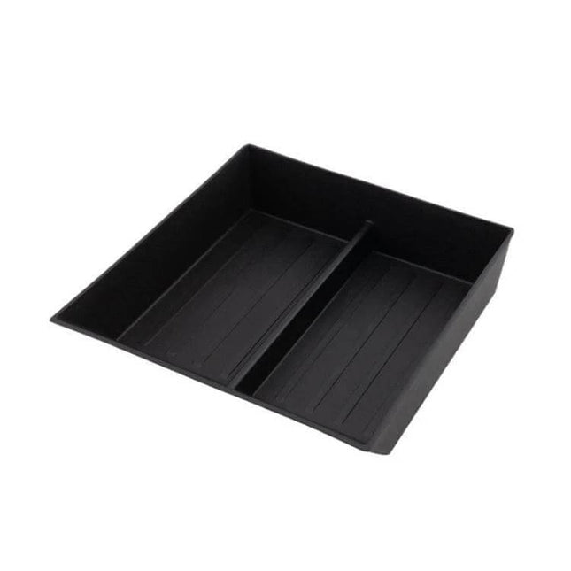 Tesla Cybertruck Center Console Lower Storage Box Non Slip - black TPE custom-fit organizer for keys, coins, cables, and cards