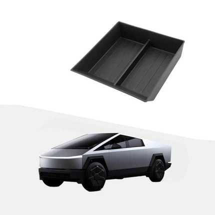 Tesla Cybertruck Center Console Lower Storage Box Non Slip - black TPE non-slip organizer tray, custom 3D-fit for keys coins cables