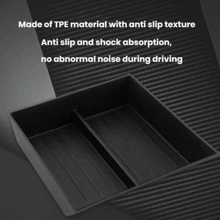 Tesla Cybertruck Center Console Lower Storage Box Non Slip — TPE non-slip divider insert preventing rattles and organizing keys, coins, cables in center console