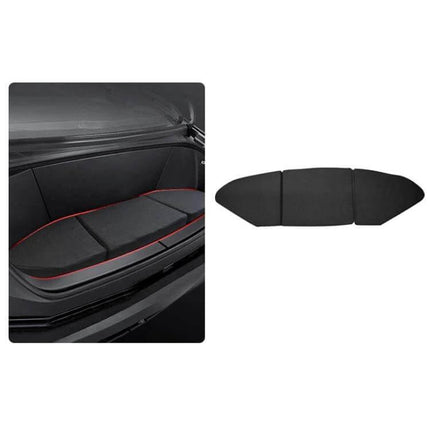 Tesla Cybertruck Foldable Front Trunk Foam Seat Cushion placed in Cybertruck frunk showing three-panel foldable protective foam liner