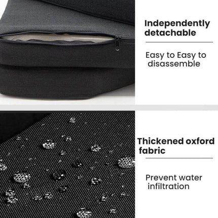 Tesla Cybertruck Foldable Front Trunk Foam Seat Cushion showing detachable zippered foldable foam and water-resistant thickened oxford fabric