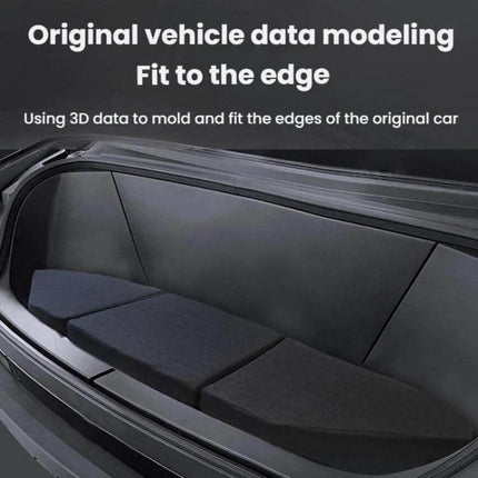 Tesla Cybertruck Foldable Front Trunk Foam Seat Cushion installed in Cybertruck frunk, foldable foam pads protecting cargo and surfaces
