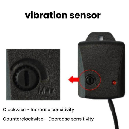 Car Anti-Theft Vibration Sensor with Adhesive Mounting - black piezo vibration sensor with sensitivity dial and adhesive mount for vehicle security