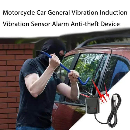 Car Anti-Theft Vibration Sensor with Adhesive Mounting mounted on car window detecting a thief breaking in with crowbar