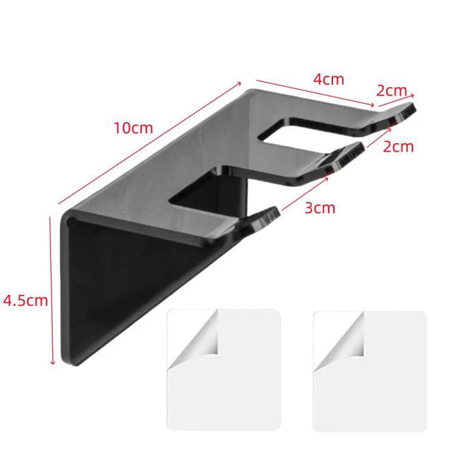 Acrylic Storage Stand for Daily Bathroom Razor Organization holding three razors on compact acrylic shelf with dimensions shown