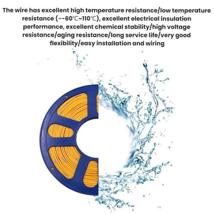 40m Automotive Pure Copper Core Insulated Wire For Car Wiring yellow copper wire reel with PVC insulation splash showing water resistance and flexibility