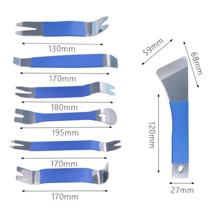 Clips for Everyday Car Interior Panel Removal and Repairs - stainless steel pry tool set with blue grips, multiple sizes for door and dashboard trim (measured)