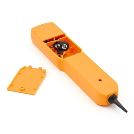 Compact Tool for Identifying Wiring Issues in Vehicles orange handheld tracer with 9V battery compartment and probe for locating shorts