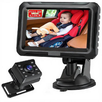 4.3-Inch Screen Car Baby Monitor for In-Vehicle Safety Checks - dashboard display showing baby in rear-facing car seat and external camera