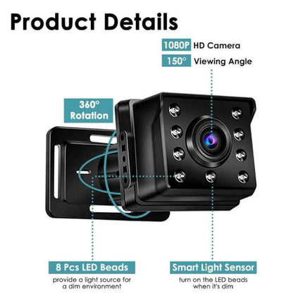 4.3-Inch Screen Car Baby Monitor for In-Vehicle Safety Checks showing mounted HD camera with 8 LED beads and 360° rotation