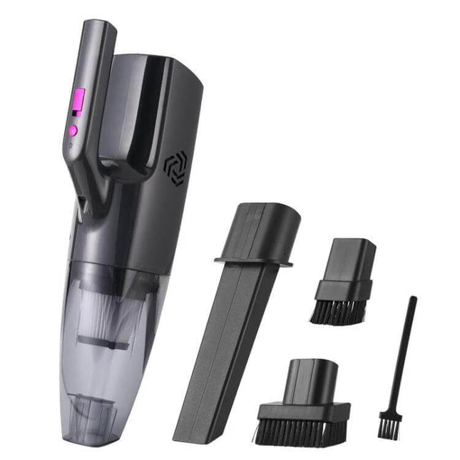 Compact Handheld Vacuum Cleaner for Car and Desk Cleaning - cordless USB-C handheld with HEPA filter, crevice and brush attachments for car and desk