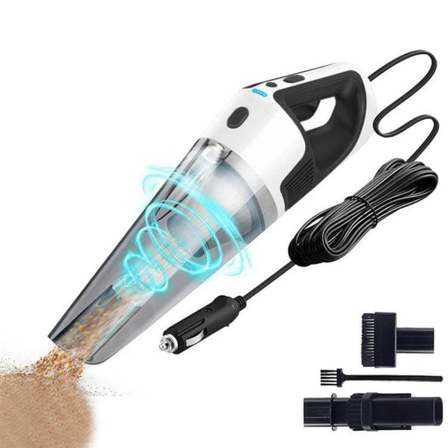 3.8m Corded Handheld Car Vacuum For Quick Car Cleanups - white handheld car vacuum with long 3.8m cord and crevice attachments