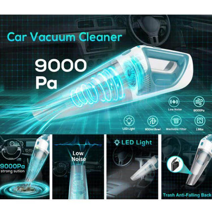 3.8m Corded Handheld Car Vacuum For Quick Car Cleanups - handheld car vacuum 9000Pa with LED light, ergonomic handle and long cord for under-seat reach